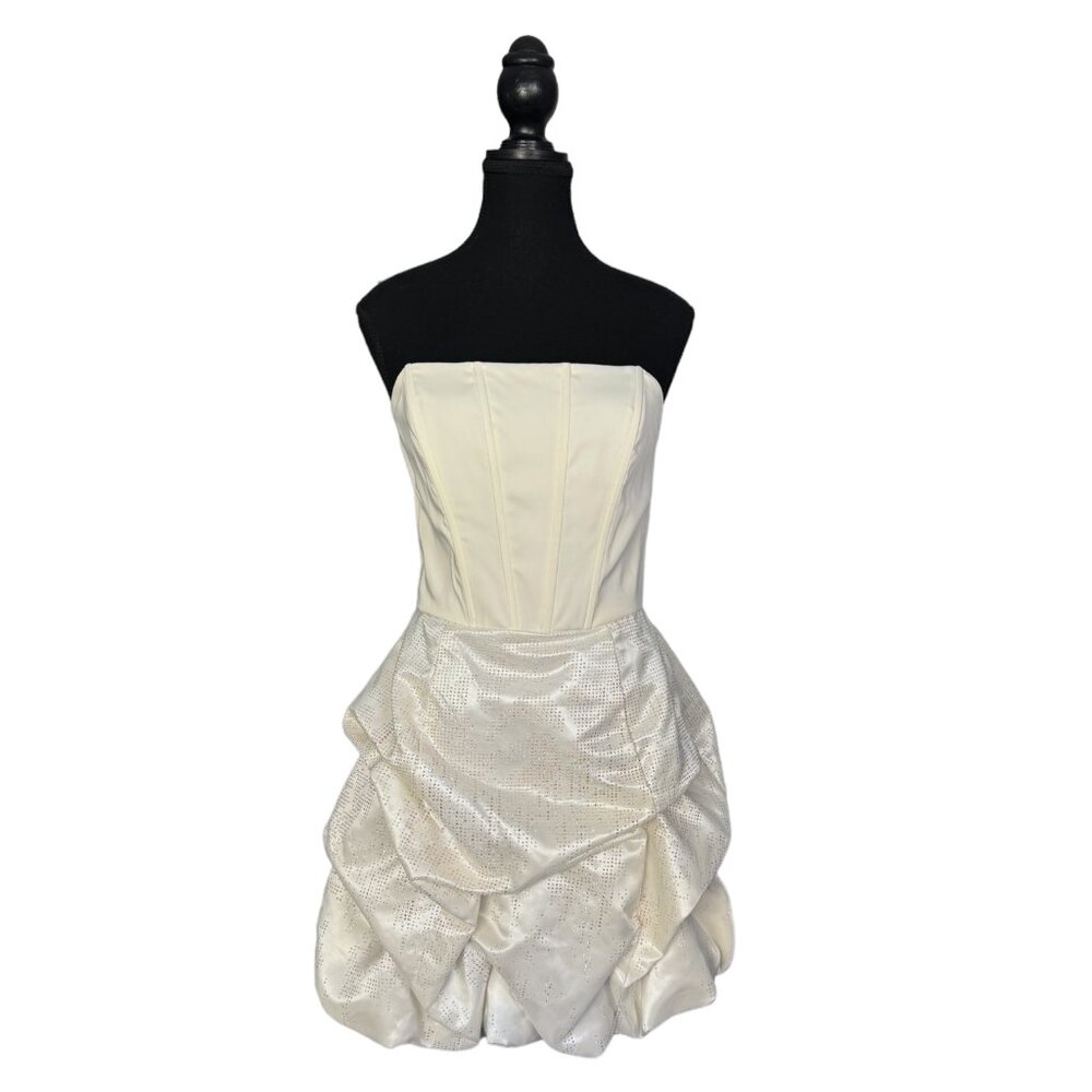 Ivory Strapless Bubble-Hem Cocktail Dress